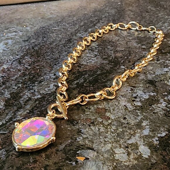 Etsy Iridescent Crystal Beaded Gold Tone Necklace - Picture 12 of 16